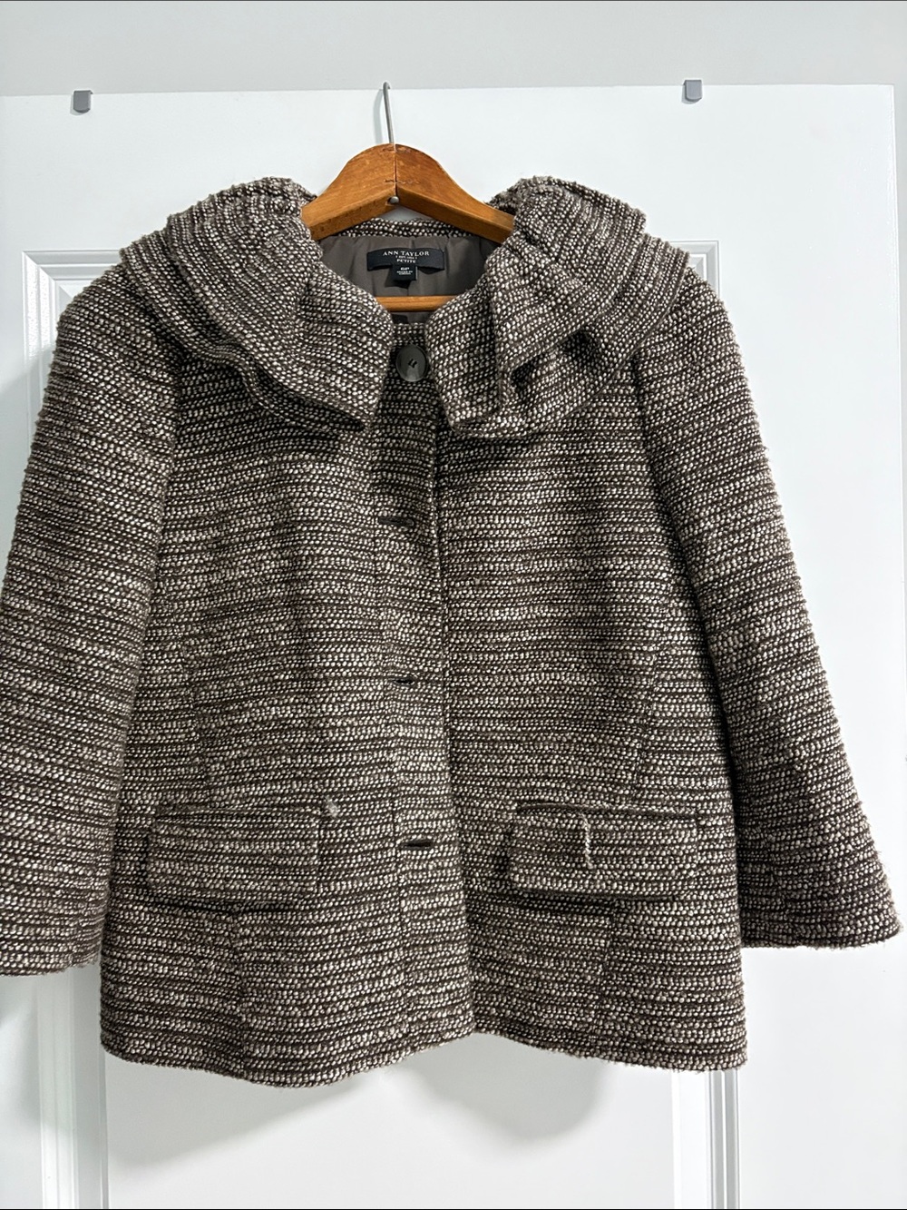 Ann Taylor Brown Textured Hooded Blazer